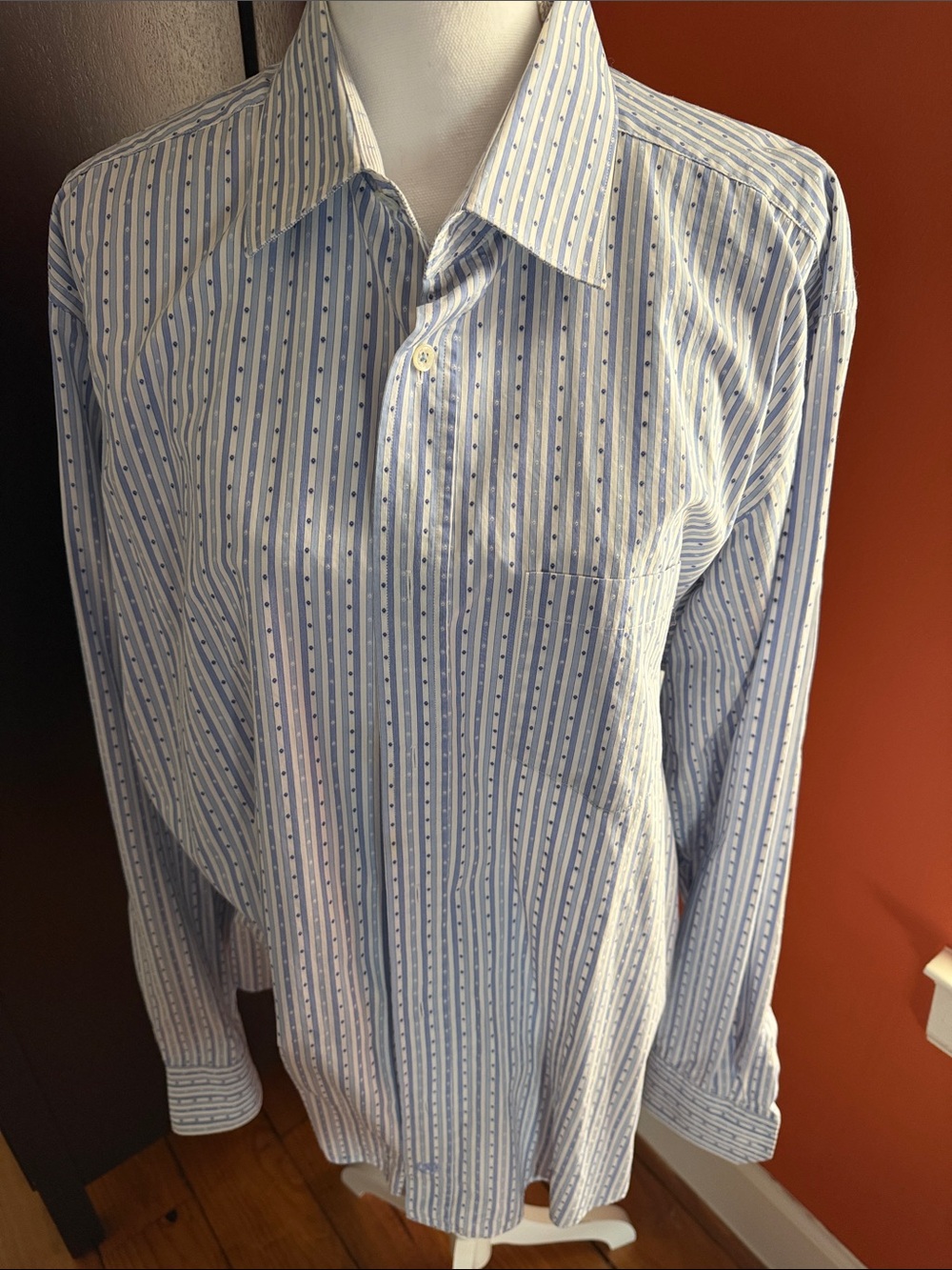 Beautiful, Men's Blue and White Striped Dress Shirt